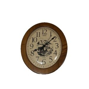 Vintage MCM Style - Sunbeam Quartz Wall-Mount Clock Wood L Oval Farmhouse WORKS!